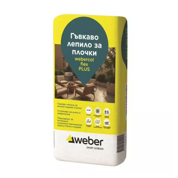 Лепило за плочки и камък С2ТE webercol флекс Plus  F612 – 25 кг. Сиво (Weber)